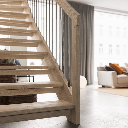 Staircase with continuous handrail instead of post